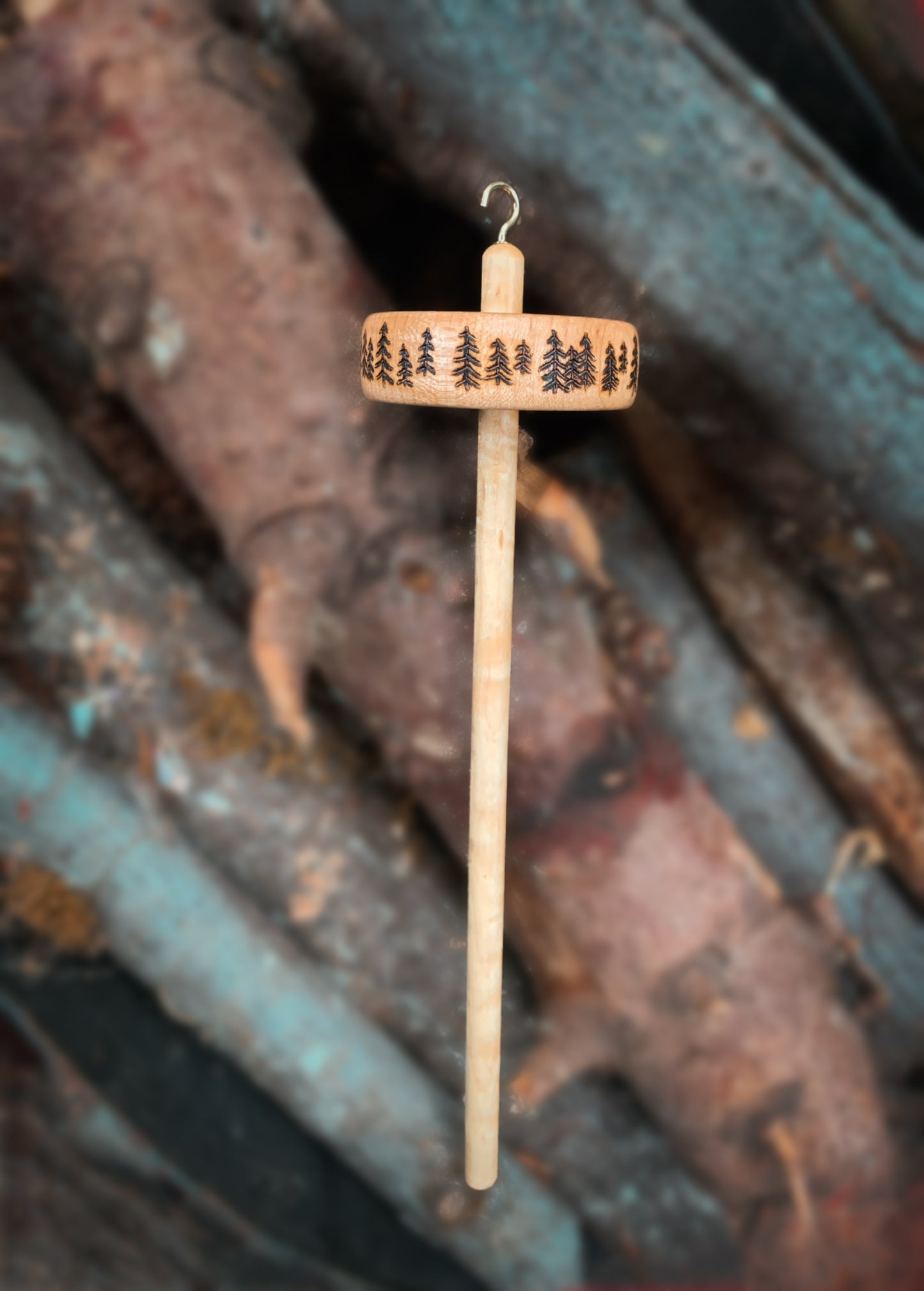 Wood Burned Pine Trees Spindle