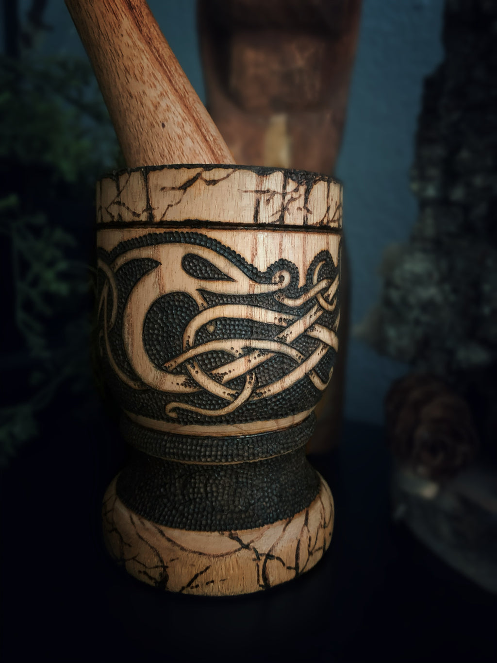 Urnes Wyrm Wood Mortar & Pestle