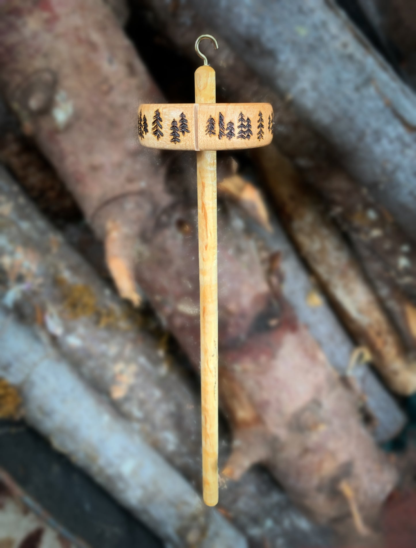 Wood Burned Pine Trees Spindle