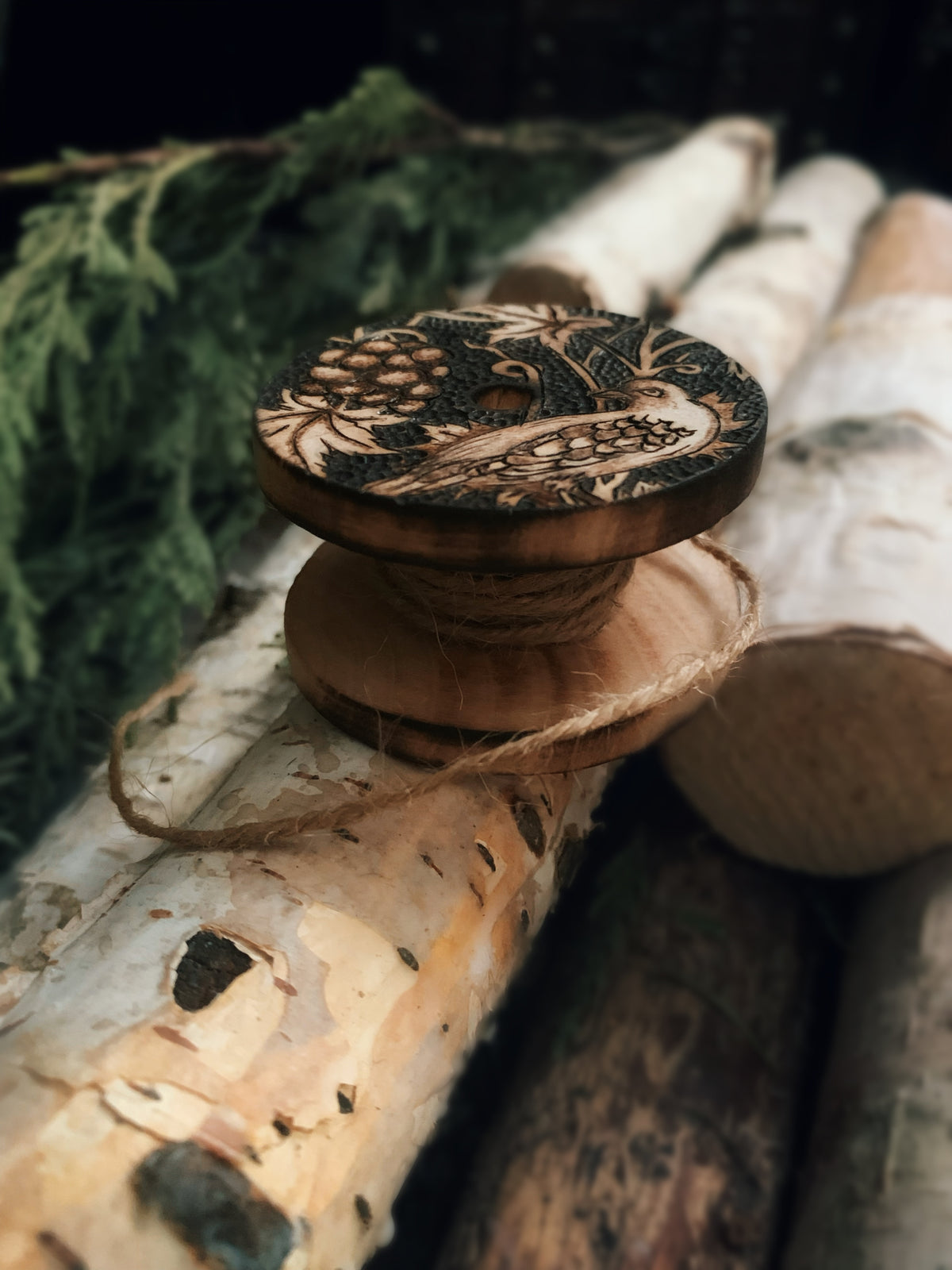 Bird & Berry Wooden Spool